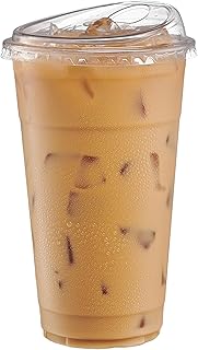 GUSTO Clear Plastic Cups with Lids [24 oz - 50 Count - Disposable Iced Coffee Drink Cups with Strawless Sip Lids for Smoothies, Juices, and More - Formerly Comfy Package